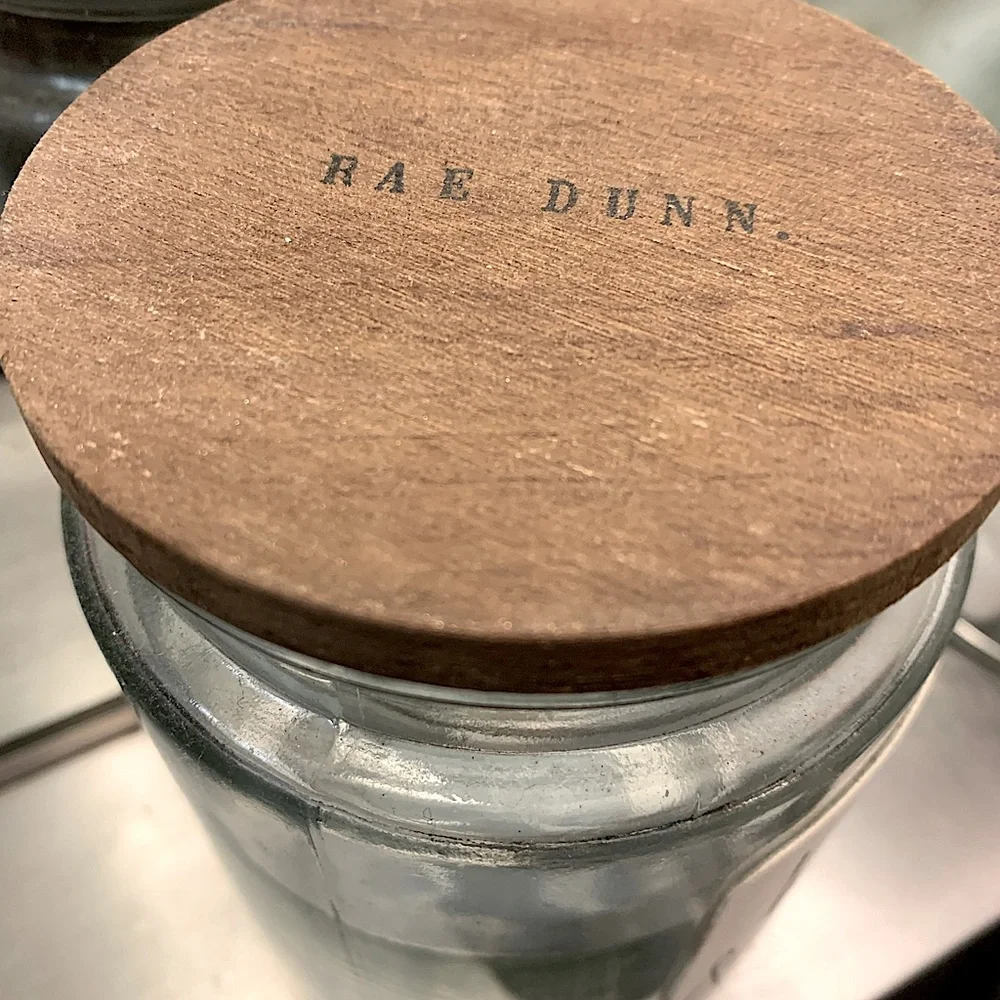 Rae Dunn trendy set of glass storage bathroom containers